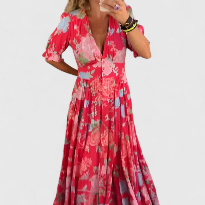 Minelda | Elegant Floral V-neck Dress